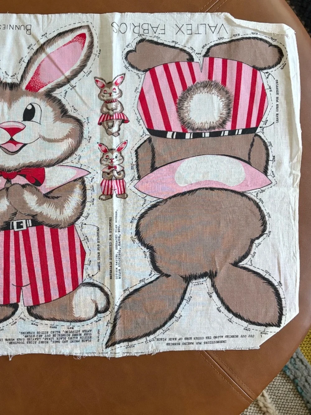 Vintage 1950s Cut and Sew fabric panel stuffed bunny boy girl set Valtex Fabric